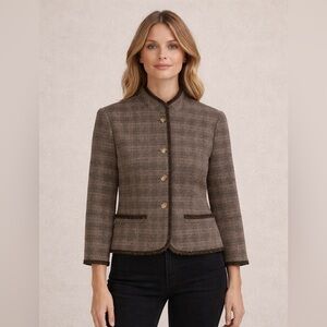 Worth Wool & Cotton Blend Lined High Neckline Blazer Size 6